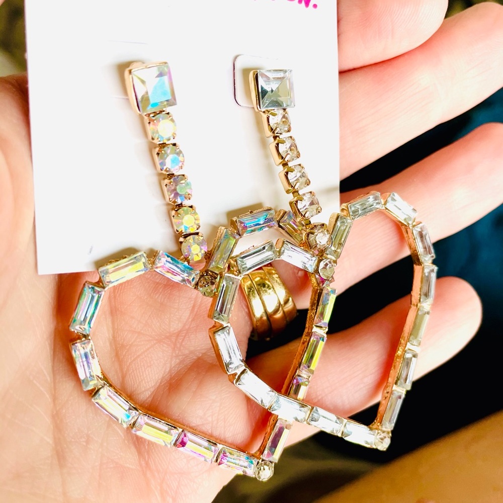 Betsey Johnson Crystal ab Heart Drop Earrings